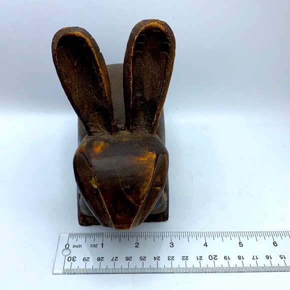 Vintage Handmade Primitive Bunny Rabbit Primitive Rustic Brown Hand Carved Wood - Picture 11 of 13
